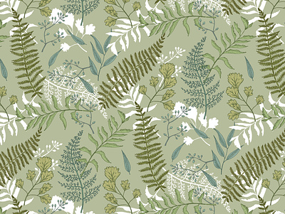 Seamless pattern with ferns. color design ferns forest green illustration liner pattern seamless summer vector wallpaper