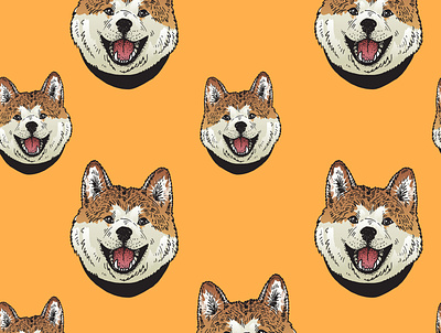 Pattern with dogs akita inu color design dogs illustration liner orange pattern seamless vector wallpaper