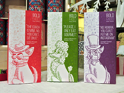 Bold Faced Dog Shop clever packaging dog treats dogs illustration package design