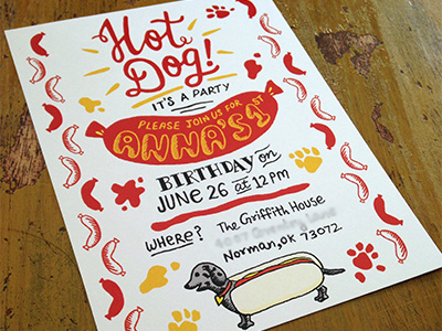 Hot Dog Birthday Invite calligraphy handlettering illustration invite invite design typography
