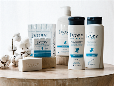 Ivory Packaging Suite blue branding clean icon logo package packaging simple soap typography white