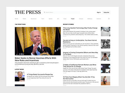 The Press app design illustration minimalism news newspage ui ux website