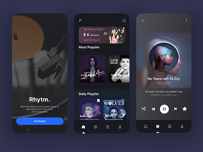 Rhytm - Music App🎵 app design design music design ui digital app mobile app music music app music design ui uiux ux