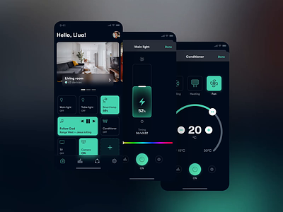 Smart Home App after effect animation app conditioner dark theme house interaction ios light mint mobile power sketch smart home ui ux