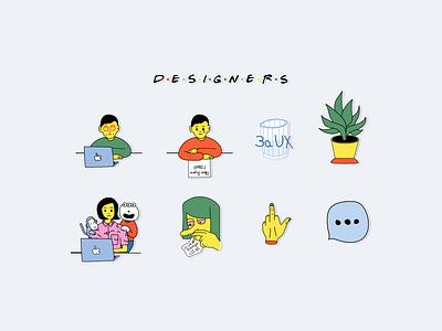 Designers sticker pack designers illustration pack stickers team ui vector