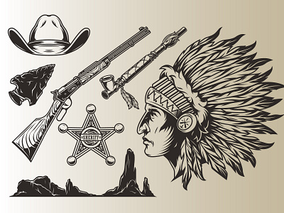 Wild West vector illustrations adobe illustrator native american vector vector illustrator western wild west