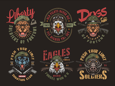 Military Animals Designs adobe illustrator animal logo animals colorful design military military animals vector vector illustration
