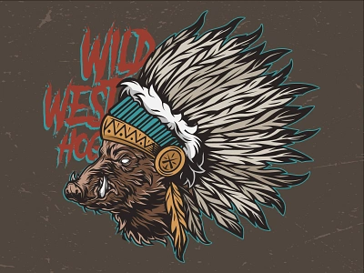 Wild West Hog Design adobe illustrator animal animal illustration chief color design hog illustration lettering native american tshirtdesign vector vector design vector illustration vintage wild west