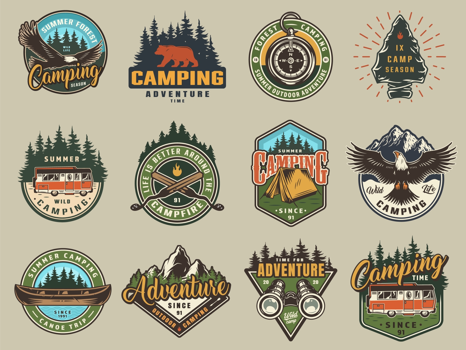 Camping designs: 48 outdoor badges by DGIM studio on Dribbble