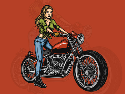 Biker Girl on the Motorcycle vector illustration