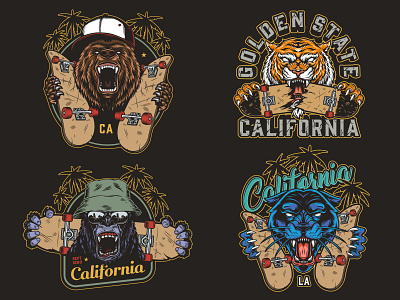 Vintage California Emblems | Animals with skateboards