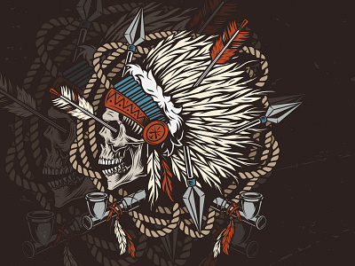 Skull Indian Chief Illustration adobe illustrator american chief color colorful graphic design indian indian chief skull skull art skull logo vector vectorillustration vintage