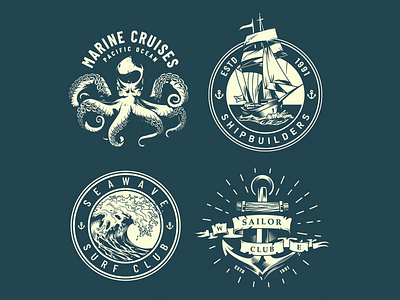 Nautical Logo Templates adobe illustrator animated gif captain gif graphic design logo logo templates marines monochrome nautical octopus octopus logo sea vector vector illustration vintage