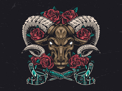 Ram with tattoo pistols vector illustration