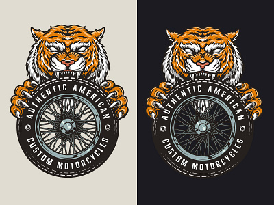 Tiger with a motorcycle wheel