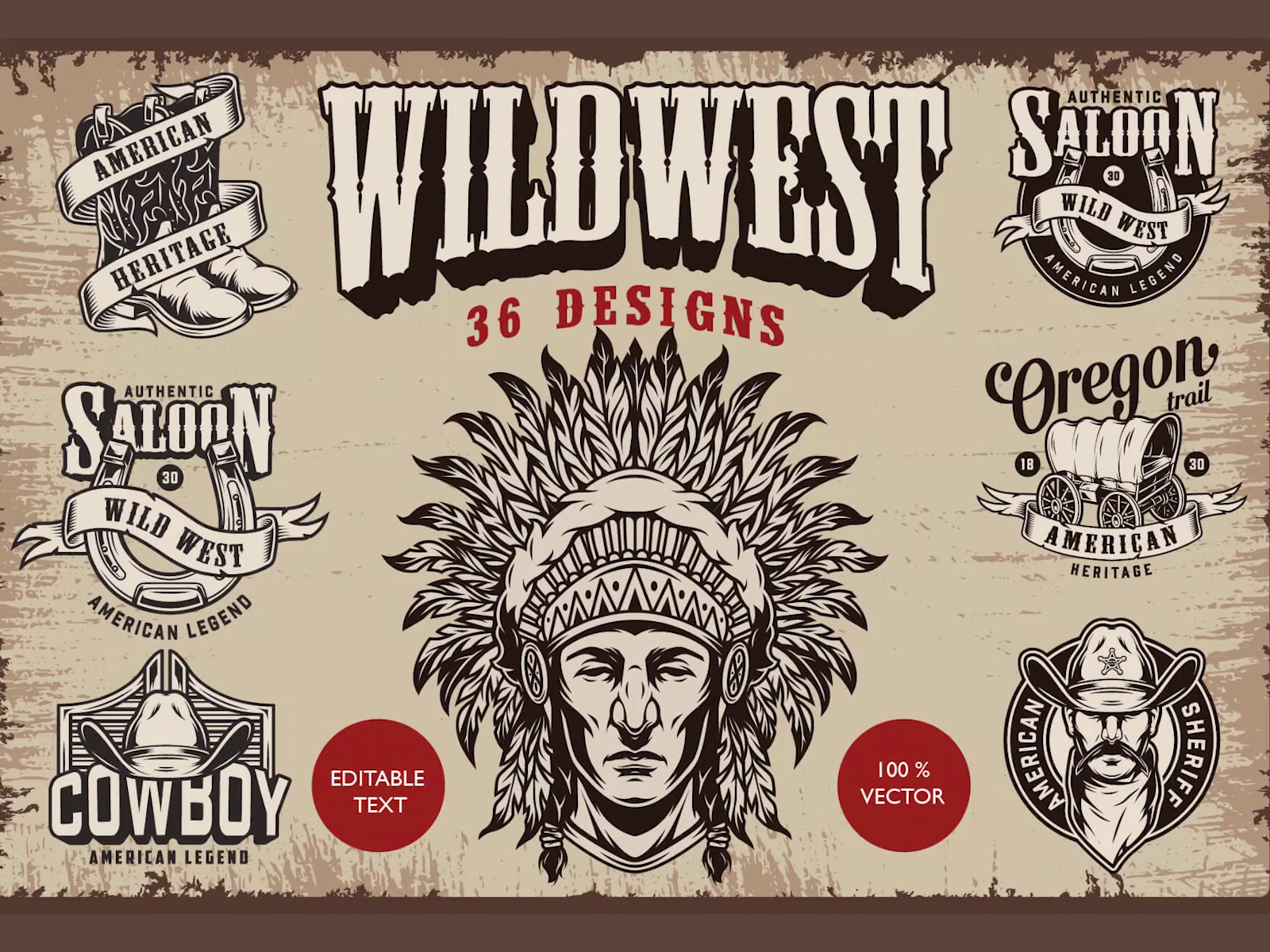 Wild West Designs adobe illustrator american indian apparel design chief cowboy graphic monochrome t-shirt design usa vector vector illustration vintage western wild west