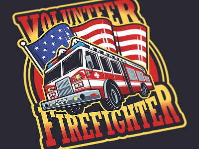 Firefighter volunteer emblem badge brave emblem fire fireman flag graphics kustom label logo tattoo truck