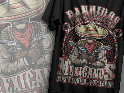 Final Version of mexican bandit illustration. bandit branding emblem gun illustration logo mexico sombrero warrior