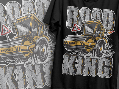 Road king t-shirt print. asphalt construction print road roll stone truck vector