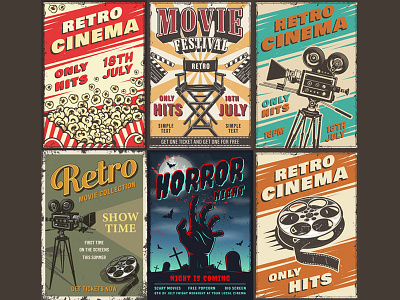 Cinema posters cinema illustration poster retro vector vintage