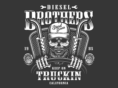 Trucker emblem emblem illustration monochrome skull truck trucker vector