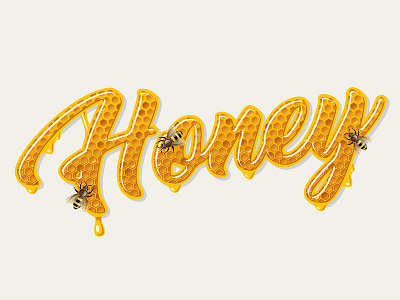 Honey lettering bee honey honeycomb illustration lettering vector