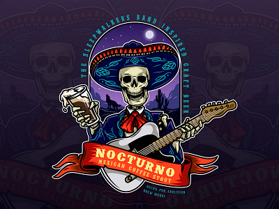 Skeleton in sombrero beer custom emblem illustration logo skull vector