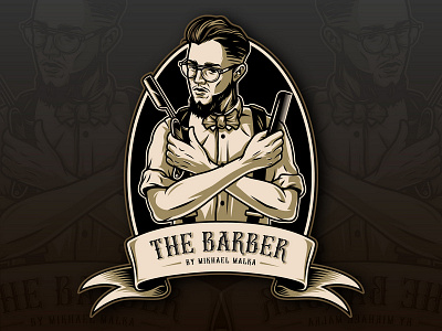 Barber logo barber barbeshop custom emblem illustration logo man monochrome vector vintage