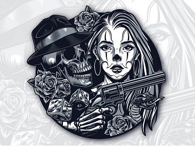 Chicano chicano criminal design gangster girl gun illustration mask rose skull snake tattoo