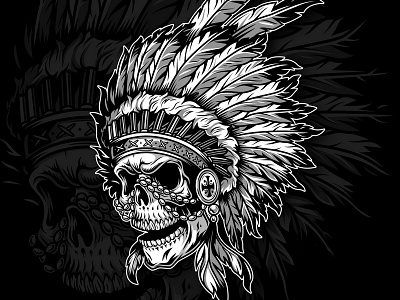 Indian skull art custom graphic illustration indian monochrome skull