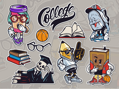 College stickers art character characterdesign college custom design designs emblem illustration sketch sticker design stickers vector vintage