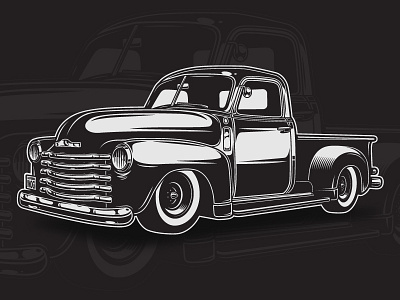 Pickup truck american art car custom design art emblem graphic illustration logo monochrome vector vintage