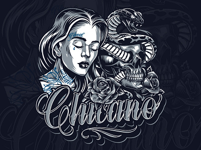 Design for Chicano theme art chicano design emblem girl graphic illustration logo skull snake tshirtdesign vintage