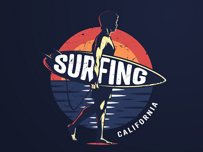 Surfing emblem american art custom design emblem illustration logo sport surfing vector vintage