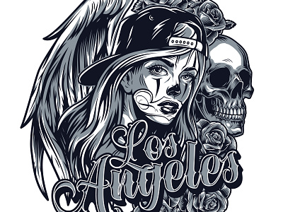 Chicano design apparel design chicano custom emblem girl illustration graphic illustration logo skull tshirtdesign vector vintage
