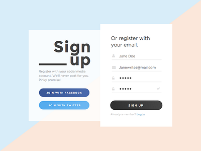 Sign up for Daily UI 001 colors dailyui login pantone rosequartz serenity signup ui uiux userinterface ux