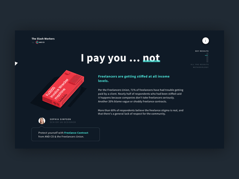 The Slash Workers - survey results 3d animation contract dark freelancer gigs invoice motion nomad report survey website