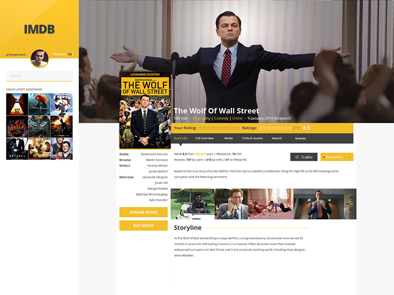 Work In Progress IMDB Redesign Movie Detail Page by Gerben