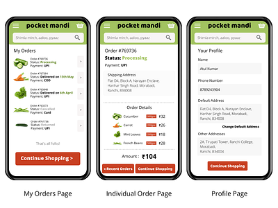 Grocery App Design | My Orders | Individual Order | Profile Page branding delivery app ecommerce ecommerce app ecommerce design grocery grocery app grocery delivery grocery online grocery store