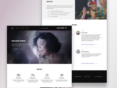 Landing page design for a photographer