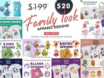 Bundle of designs for family Graphics animal bundle cartoon collection collections design illustration set typography unique vector