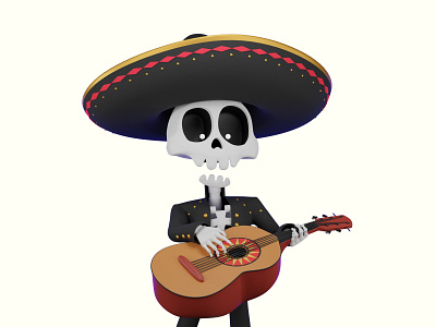 El Día de Muertos 3d 3d graphics 3d rendering app character day of the dead design el día de muertos festival guitar halloween illustration mexican style mexico mobile musician skeleton skull ui web site