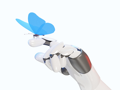 3D Robot Hands 3d app business butterfly cyberpunk future hand illustration image insects modeling nature render rendering robot spring technology ui web web site
