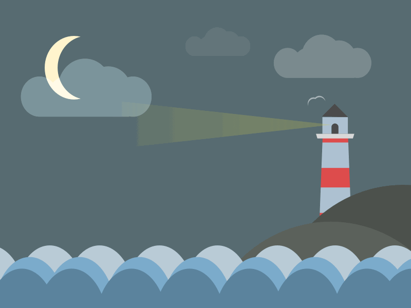 Seaside Landscape blue clouds flat landscape lighthouse simple sketchapp waves