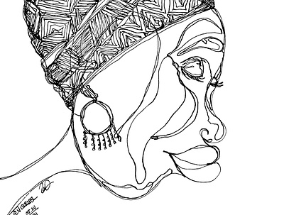 TRANQUILITY artist bipoc contourlinedrawing design illustration oneline onelineart pen and ink portrait art singlelinedrawing
