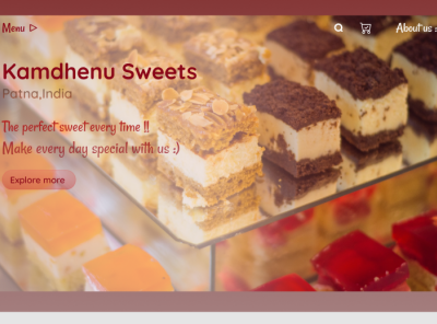 A landing UI page of my own sweets shop app branding design figmadesign typography ui user experience