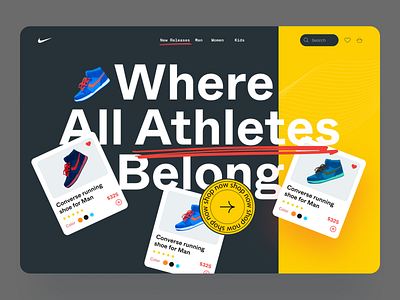 Website design for Nike / Dark version design header home page design landing page design latest nike nike website popular red shoe sneaker trending typography ui ui design ux design web design webdesign website yellow