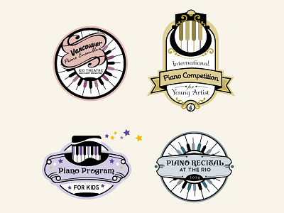 Vintage Piano Badges badge emblem music piano retro template vector vintage