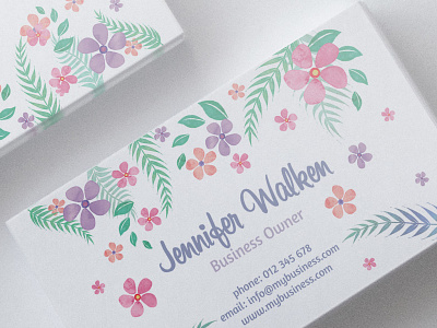 Flowery Watercolor Business Card business card floral flower template watercolor