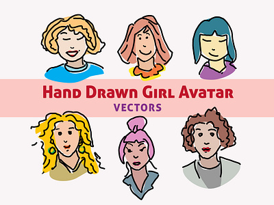 Hand Drawn Girl Avatars avatar character design girl avatar hand drawn hand drawn avatar illustration vector vector illustration